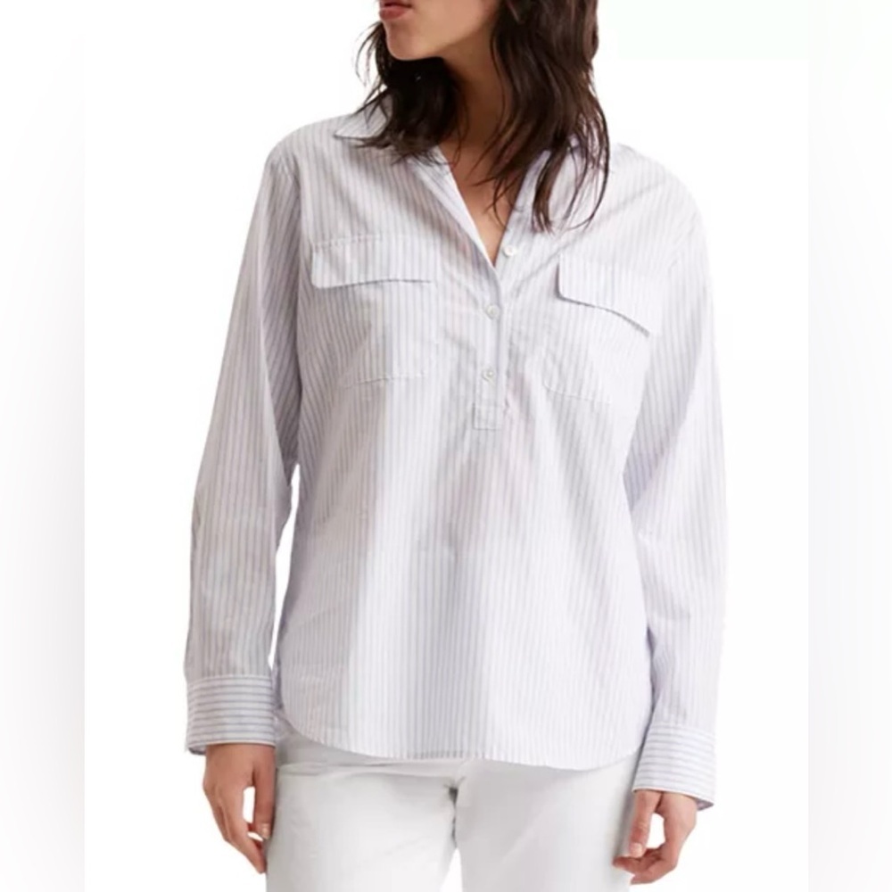 Gerard Darel Clea Blue & White Cotton Striped Blouse Size 36 (4)